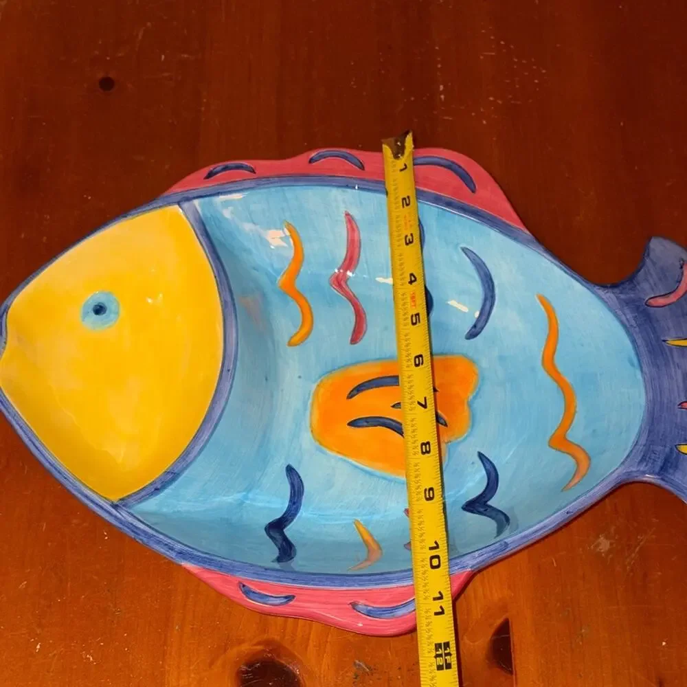 Hand-Painted Blue & Yellow Fish Serving Dish - Decorative Fish Accents